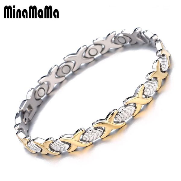 

link, chain stainless steel energy germanium magnetic bracelet for women leaf negative ion far infrared bracelets health jewelry, Black