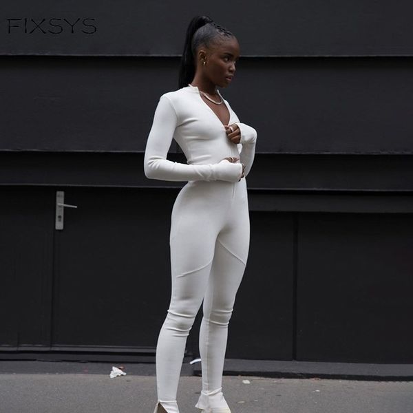 

2021 autumn women's new high waist zipper slim sports long sleeve solid color jumpsuit 9hdp, Black;white