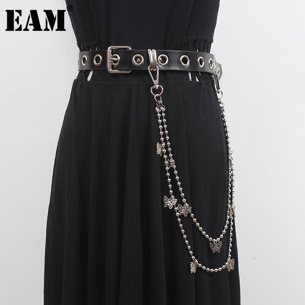 

belts [eam] pu leather black rivet buckle split joint chain belt personality women fashion all-match spring autumn 2021 1dd7964, Black;brown