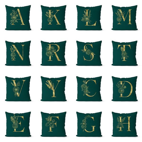 

45*45cm luxury fashion dark green gold letter decorative pillowcase home cushions decorative for dust-proof sofa cushion cover pillow case