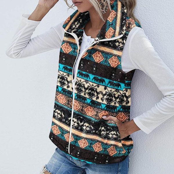 

women's vests vest pocket zipper print color jacket plush coat sleeveless flannel lapel loose autumn fleece 2021, Black;white