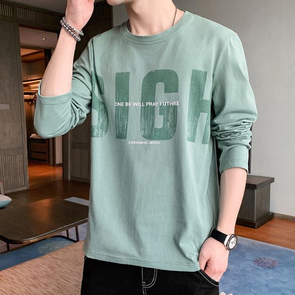 

long sved t-shirt inner spring and autumn men's pure cotton bottomed shirt loose sweater fashion brand outer wear, White;black