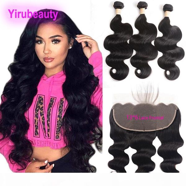 

malaysian unprocessed human hair wholesale 3 bundles with 13*6 lace frontal pre plucked body wave 4 pieces one set, Black;brown