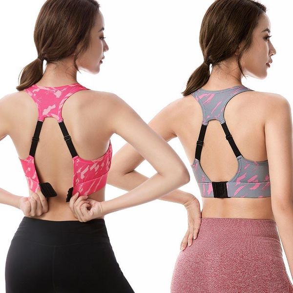 

yoga outfit women push up sports bra adjustable back buckle nylon print underwear gym fitness workout crop top