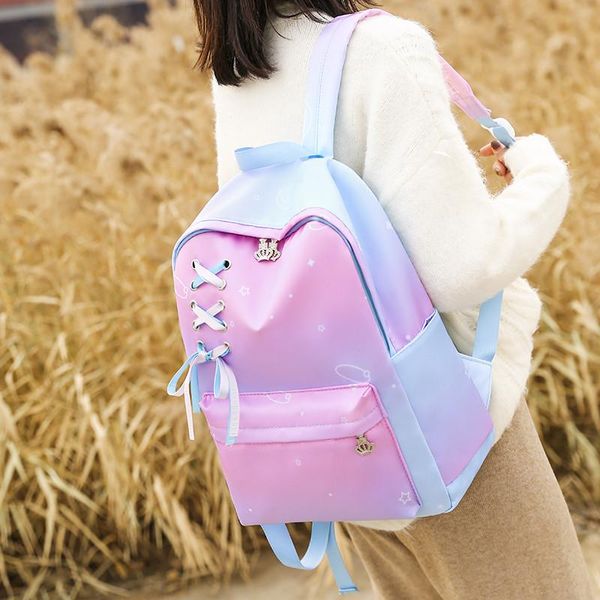

outdoor bags 2021 fashion lady backpack women quality oxford colorful gradient female backbag for teenager girl school book bag mochila