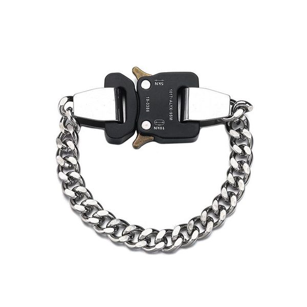 

link, chain 2021 alyx buckle bracelet men women 1017 9sm logo charm bracelets hollow openwork letters stainless steel austria, Black