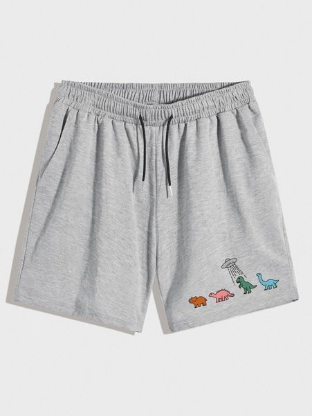 

romwe guys dinosaur print drawstring track shorts t9fu#, Black