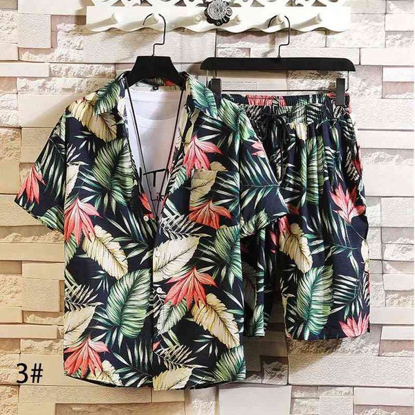 

men's tracksuits summer fashion floral print shirts men+shorts short sleeve shirt 2 piece men set suit casual shorts sport wear beach h, Gray