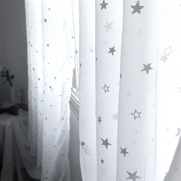 Bianco lucido nastro stella tulle tenda della finestra per soggiorno moderna tenda voile trasparente per camera da letto cucina drappo tende personalizzato 210712