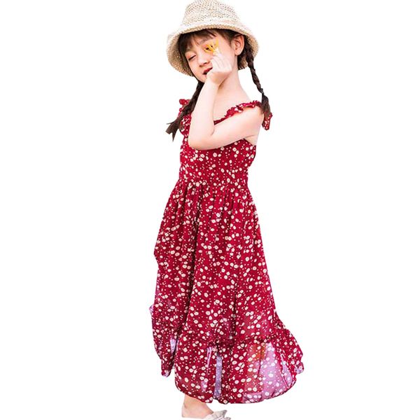Девушки платье Цветочный ремешок платье для девочек рюмки лоскутное детское вечеринка платье лето милая одежда для девочек на 6 8 10 12 14 года 210303