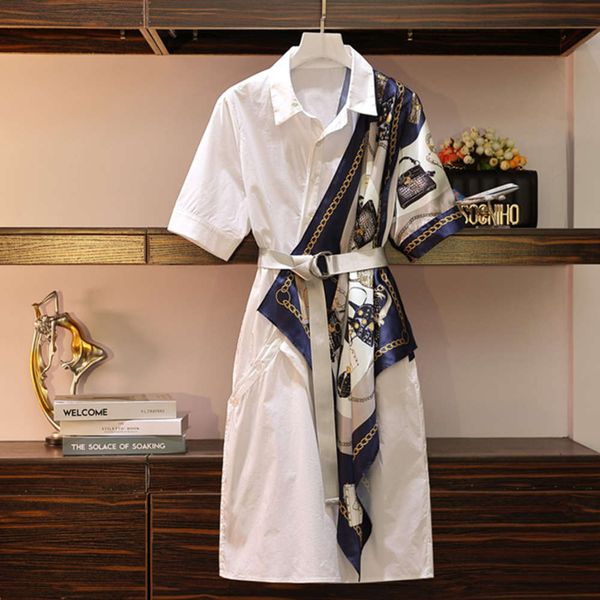 

fat sister large women's dress 2020 summer new style foreign style thin age reducing shirt mid length dress, Black;gray