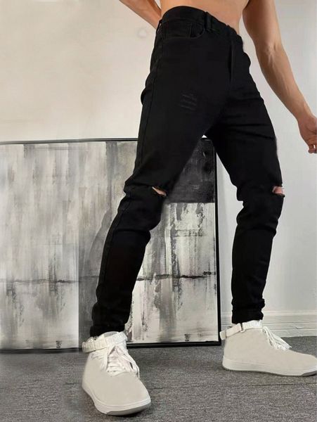 

men solid ripped frayed jeans n1ze#, Blue