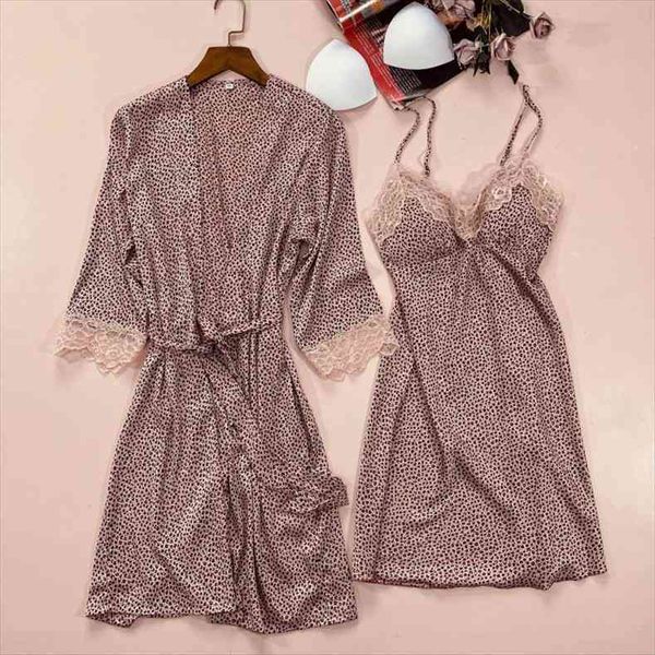

robe set leopard kimono womens sleepwears bathrobe gown intimate lingerie summer casual nightwear homewear, Black;red