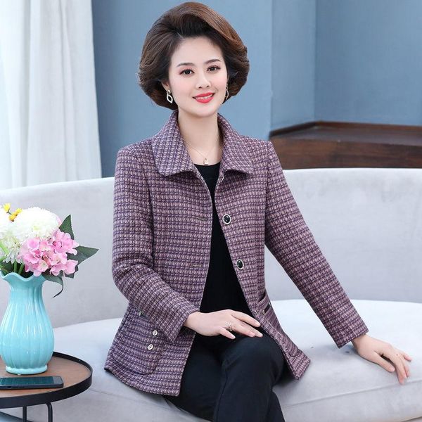 

women's jackets women 2021 spring autumn fashion short loose overcoats female single breasted plaid ladies middle-aged woolen coats w24, Black;brown