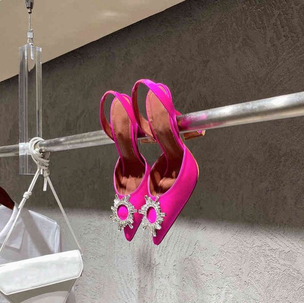 Женские шелковые заостренные сандалии, высокие каблуки с подсолнечниками алмазные кнопки, бокалы, банкет, розовый и черный, новый в 2022 году