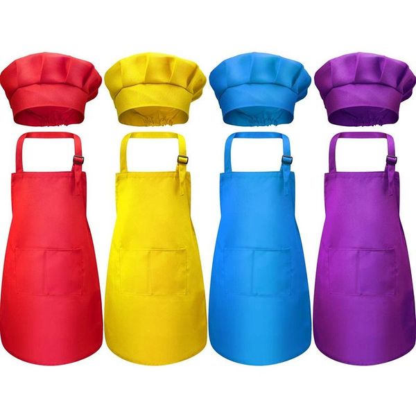 

8-piece children's apron and chef hat set, adjustable, with 2-pocket kitchen apron