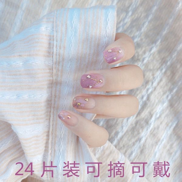 

purple patch fake length removable net red finished product available for pregnant women nail piece 24, Red;gold