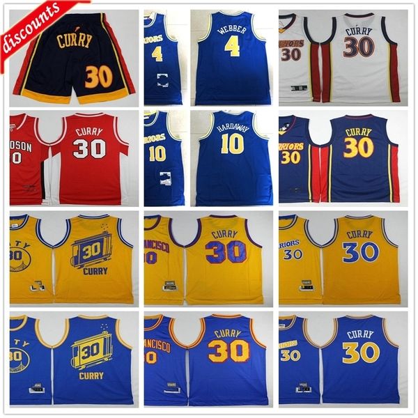 

retro vintage basketball stephen 30 curry jerseys chris 4 webber blue 10 hardaway jerseys man white red, Black;red