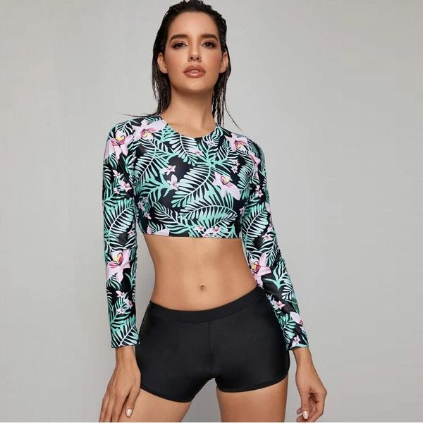

rashguard female for sports plus size rash guard swimsuit korean surf swimwears split high waist pants long sleeve hot