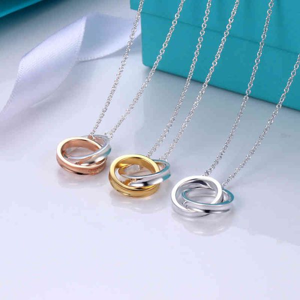 Doppelring Halskette Damen Silber Mode Ring Farbtrennung Anhänger Schlüsselbein Halsketten Valentinstag Geschenkketten für Frauen Schmuck Q0803