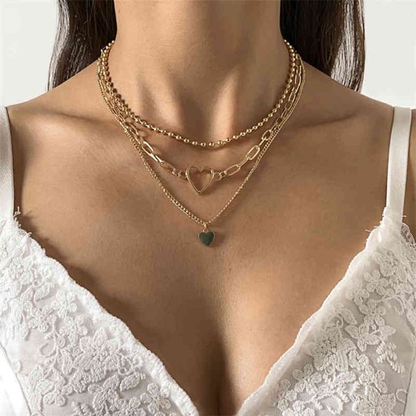 

ailodo fashion heart necklace for women multilayer gold color party wedding statement collier femme jewelry girls gift, Silver