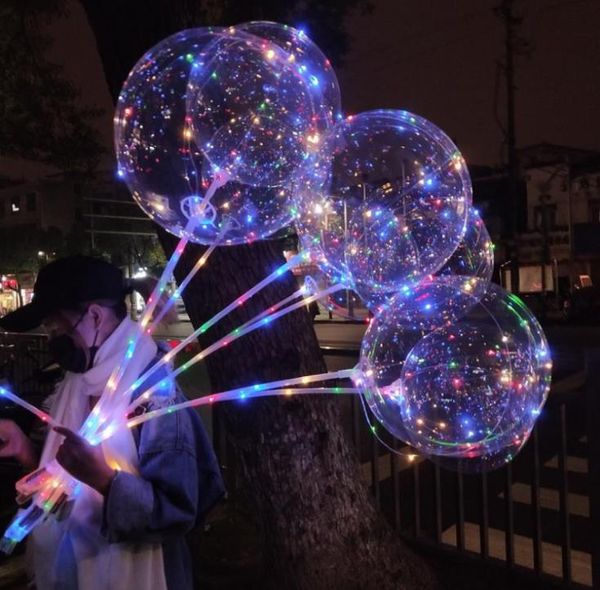 Partyzubehör Leuchtender BOBO-Ballon mit Stab, 3 Meter, LED-beleuchtete transparente Luftballons und Stangenstäbe für Feiertagsdekorationen SN2757