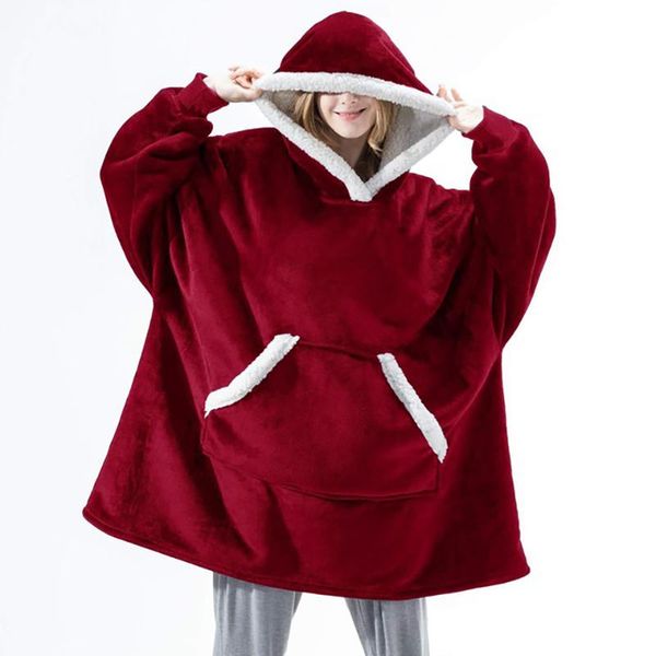 

women's hoodies & sweatshirts oversized coral fleece sweatshirt pullovers soft warm outdoor pocket hooded coats bathrobe winter tv bla, Black