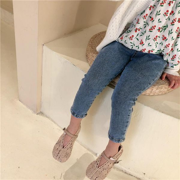 

2021 spring autumn new arrival kids girls jeans pants fashion elastic waist skinny trousers toddler girls pencil pants for 1-8y, Blue