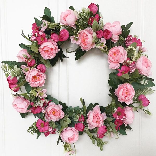 

16 inch door wreath artificial pink peony flower wreath spring garland floral for front door wall wedding decor