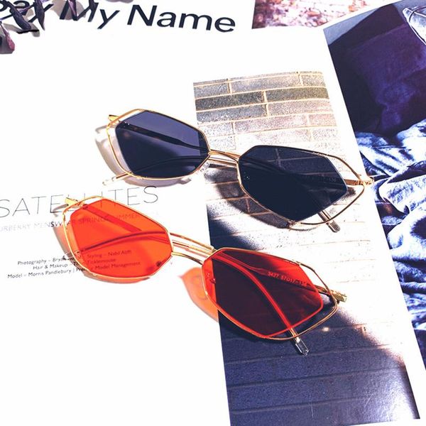 

sunglasses irregular polygon fashion unique hollow out vintage metal frame sun glasses female travel uv400 gafas, White;black