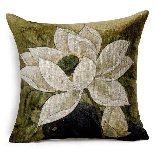 

cushion/decorative pillow throw pillows vintage style decorative lotus flower cotton linen seat retro cushion cover for sofa home decor gree