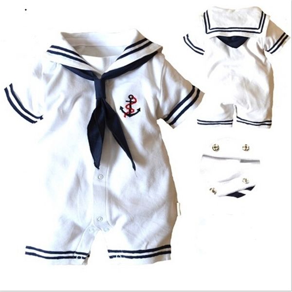 

summer selling newborn baby boys girls clothes cotton white navy style short sleeve infant jumpsuit toddler outfits set 210309
