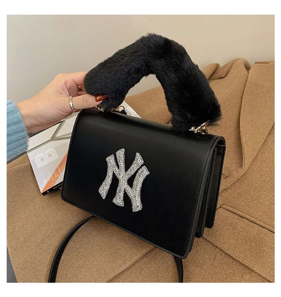 

women's plush in hand 2020 style diamond inlaid letter small square simple fashion shoulder bag