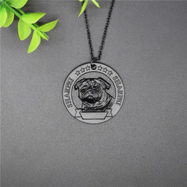 

pendant necklaces vintage chinese shar pei medal necklace retro style metal women jewellery dog, Silver