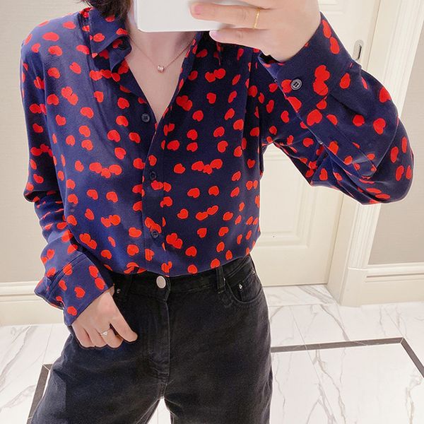 

women's suits & blazers suit 100% silk red heart print blouse long sleeve turn-down collar early spring s behy, White;black
