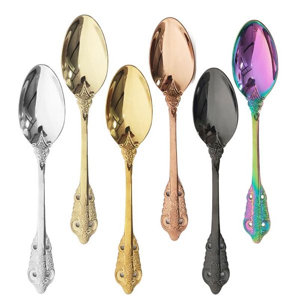 

6 color 304 stainless steel dinner spoon dinnerware set luxury vintage rose gold flatware western colourful tableware soup spoon