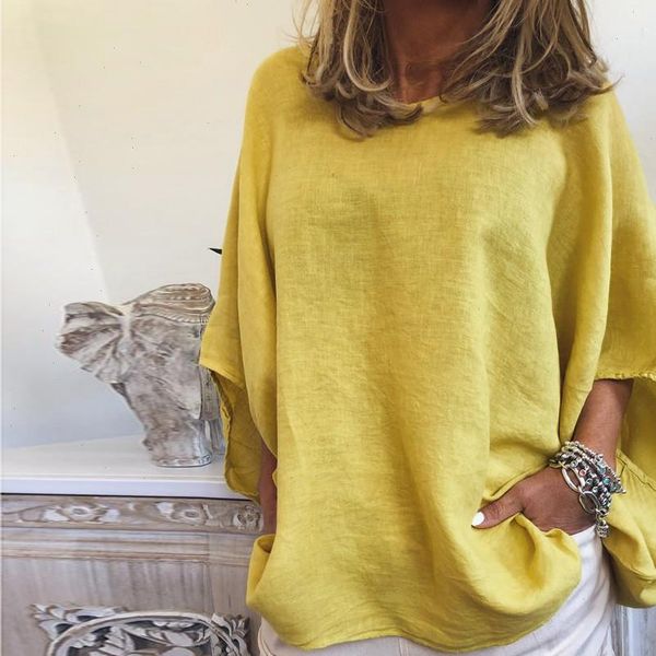 

summer fashion linen lantern sleeve blouse casual ladies o neck loose tee female womens half sleeve shirt blusas pullover, White