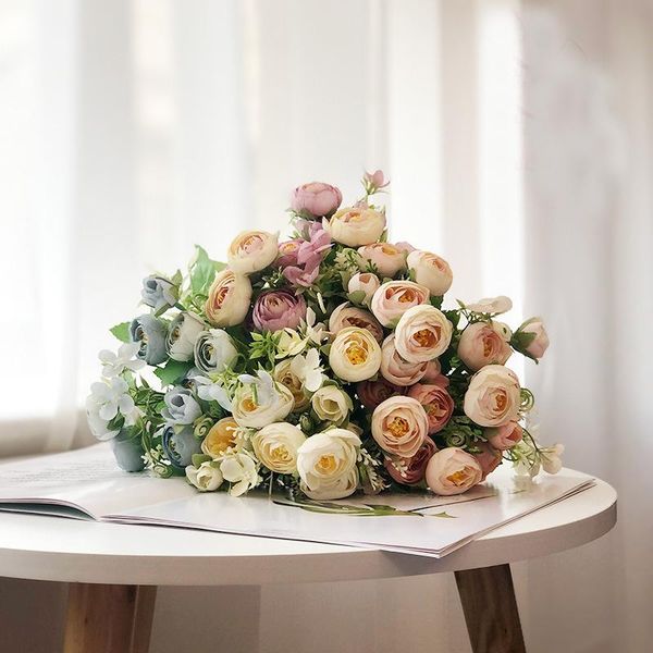 

30cm artificial flowers rose silk peony bouquet 8 big head 2 small bud fake flowers for home wedding decoration indoor