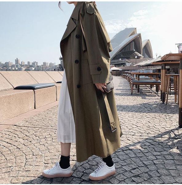 

women's trench coats hebaoli fashion spring and autumn korean style long knee length large size military green casual coat western wome, Tan;black