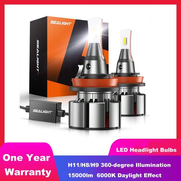 

car headlights sealight 2pcs h11 h8 h9 led headlight bulbs canbus error 15000lm 6000k l2 series low beam light 360-degree illumination