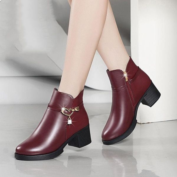 

boots cresfimix female fashion round toe black pu leather autumn women cool square heel shoes damskie buty b6436