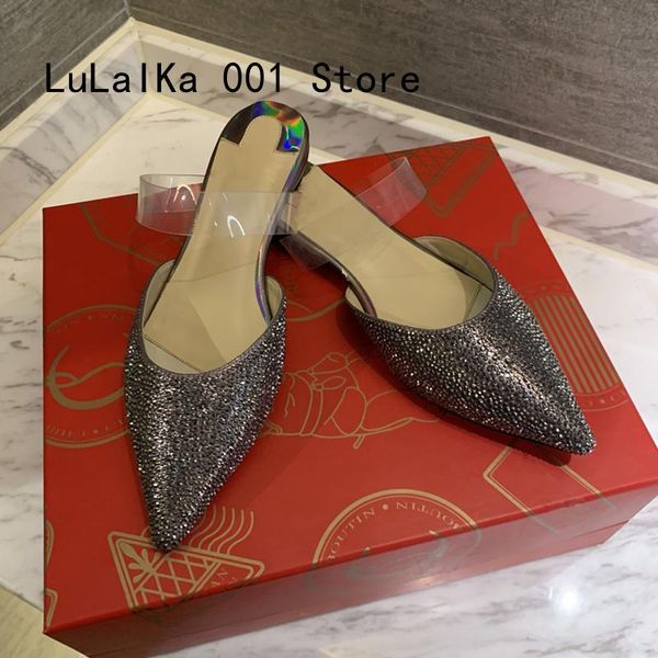

80% off shoes 2021summer new rhinestone pointed women flat sandals and slippers shiny crystal baotou half drag lady mueller shoes wear fashi, Black