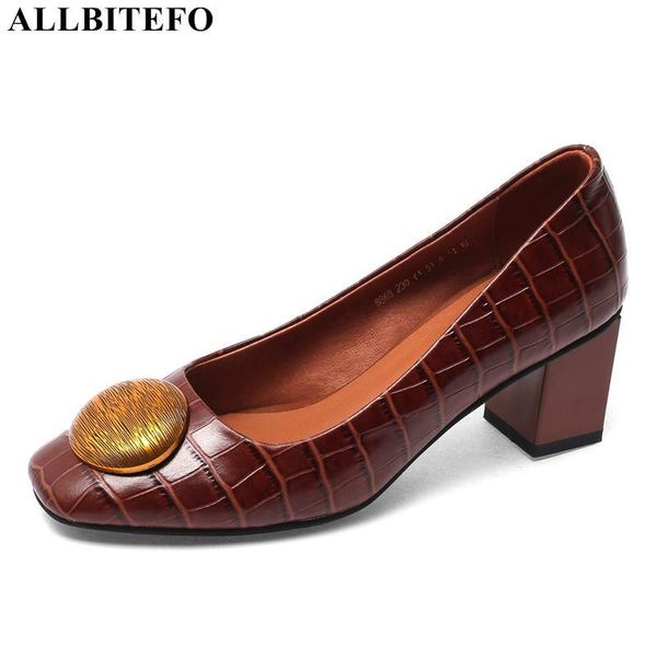 

dress shoes allbitefo natural genuine leather women heels square toe metal decoration fashion high heel girls tacones mujer, Black