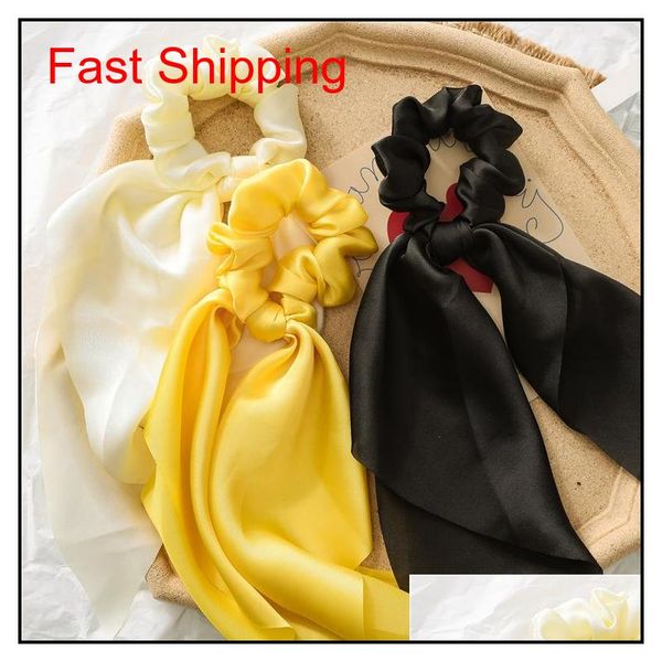 

long ribbon scrunchie stretch headbands scrunchies women elastic hair bands girls hair ties solid sati qylbim bbgargden, Slivery;white