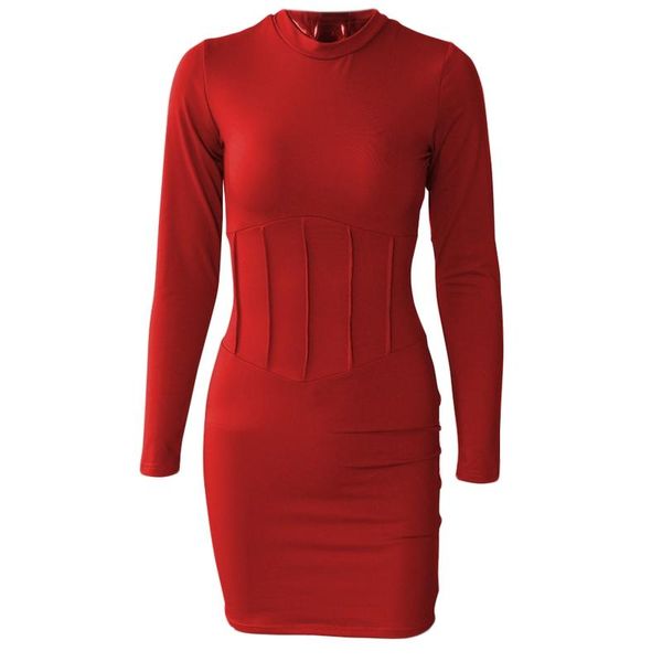 

casual dresses women long sleeve o-neck solid ruched high waist package hip bodycon mini dress e56c, Black;gray