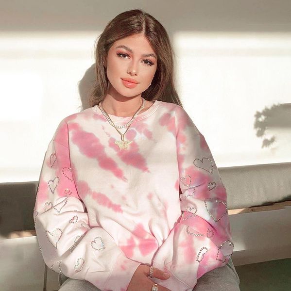 

women's hoodies & sweatshirts valentine's day women fashionable tie dye heart sequined loose sweatshirt sweet pink long sleeve spr, Black