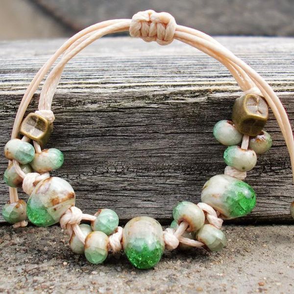 

charm bracelets fashion simple braided ceramic adjustable bracelet personality ethnic style handmade jewelry girl student accessories, Golden;silver