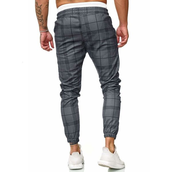 

en straight leg long casual slim fit plaid broek running jogger sweat, Black