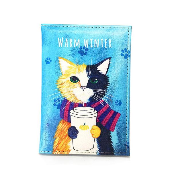 

card holders super cute cat prints women passport cover lovely case for travel, Brown;gray