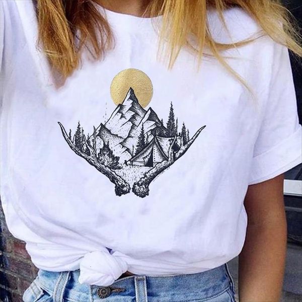 

graphic printing spring summer clothing women short sleeve 90s fashion clothes tees print female, White